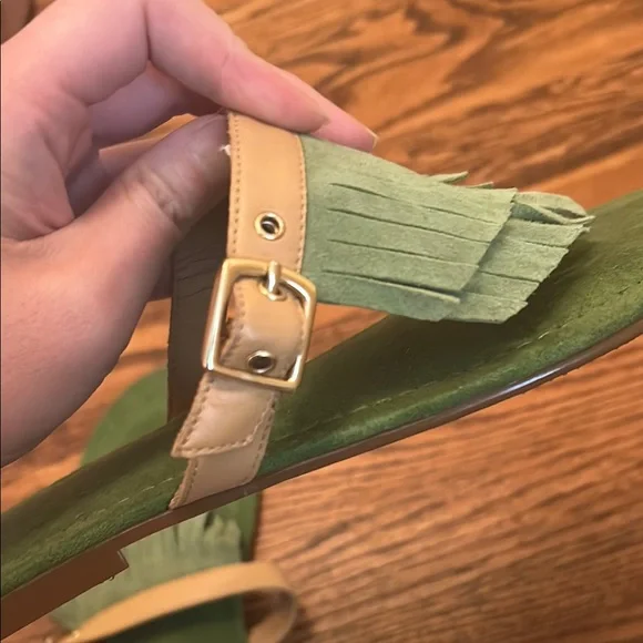 Tommy Hilfiger Green and Tan Fringe Sandals - Picture 3 of 5